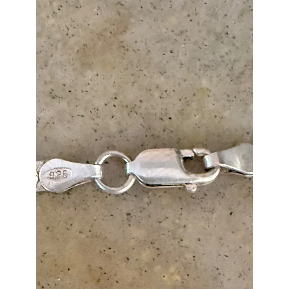 Vtg Sterling Silver Dolphin Engraved Snake Chain Necklace Flat Nautical Coastal